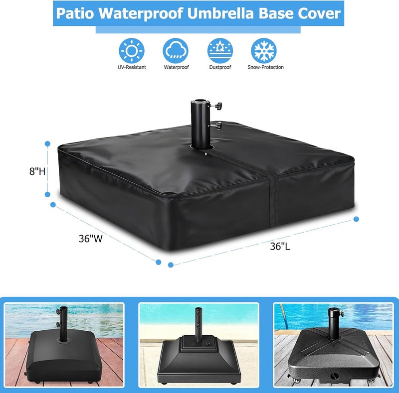 Rileytee Patio Umbrella Base Cover,Outdoor Heavy Duty 600D Waterproof Anti-UV Square Umbrella Stand Base Cover (Black, 36"L x 36"W x 8"H) - Image 2